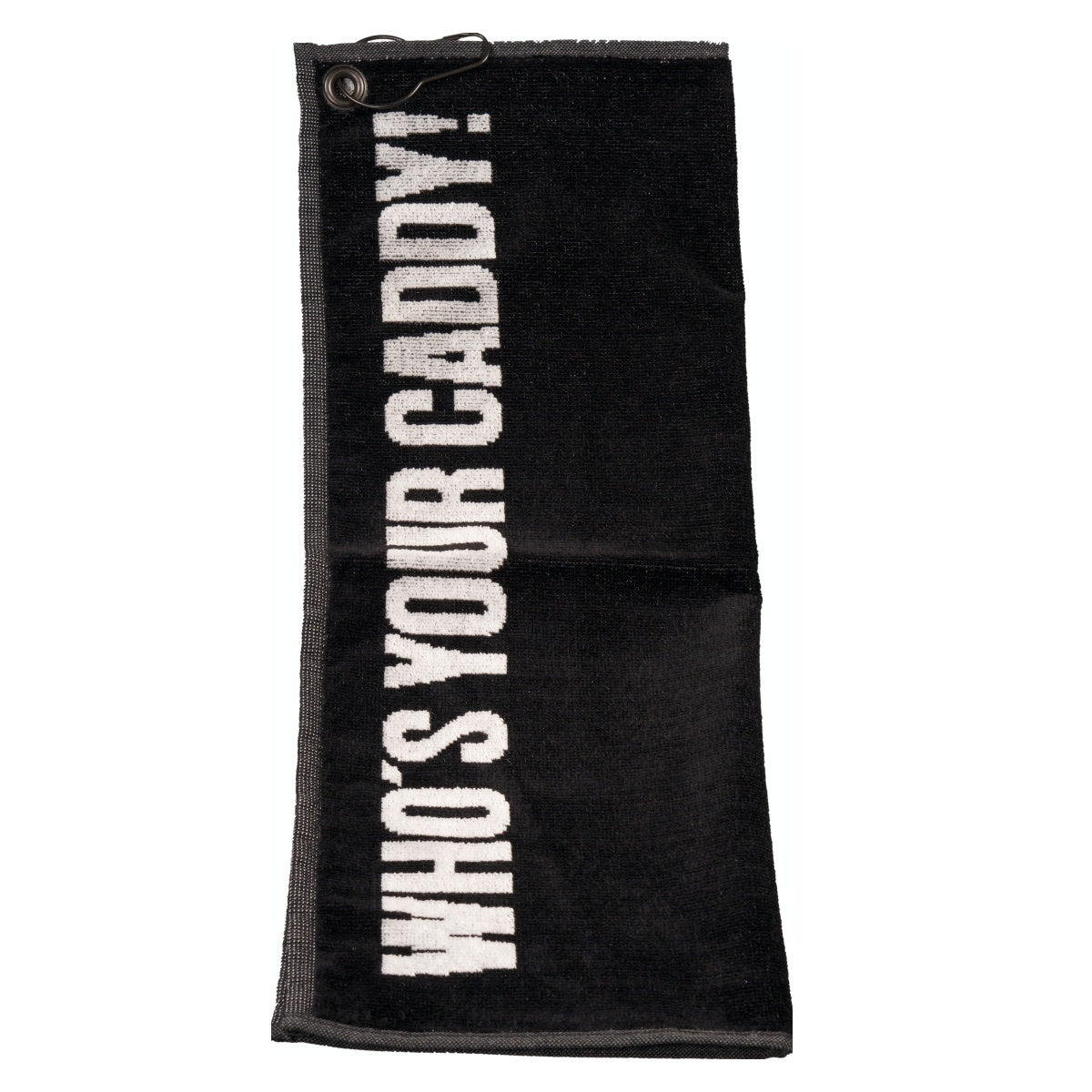 Golfhanddoekje met tekst "Who's your caddy!".
