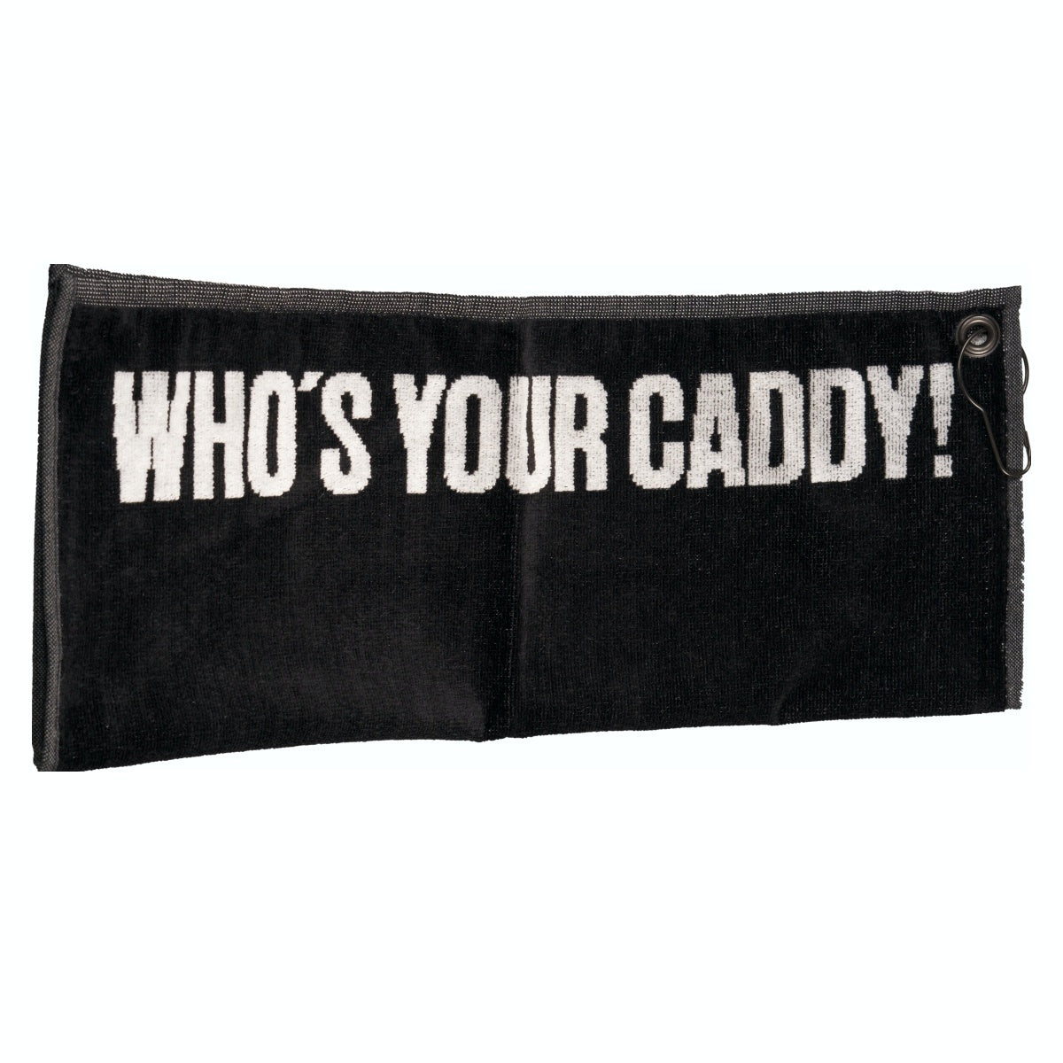 Golfhanddoekje met tekst "Who's your caddy!".