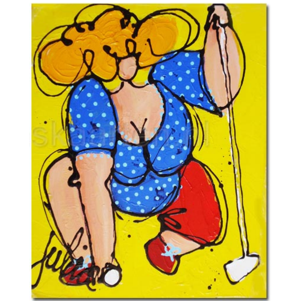 Golf Wenskaart Dame Geel