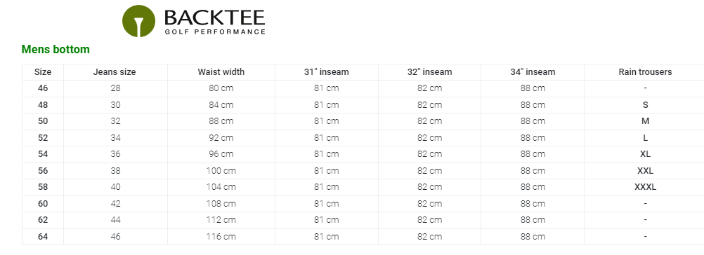 Backtee heren golfbroek 34"