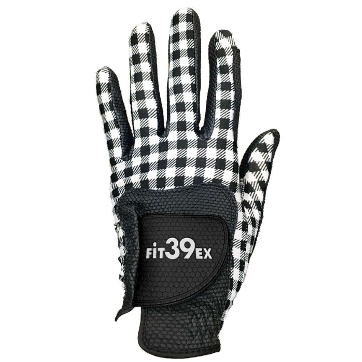 FIT39EX CHBL/BL golfhandschoen zwart zwart geruit